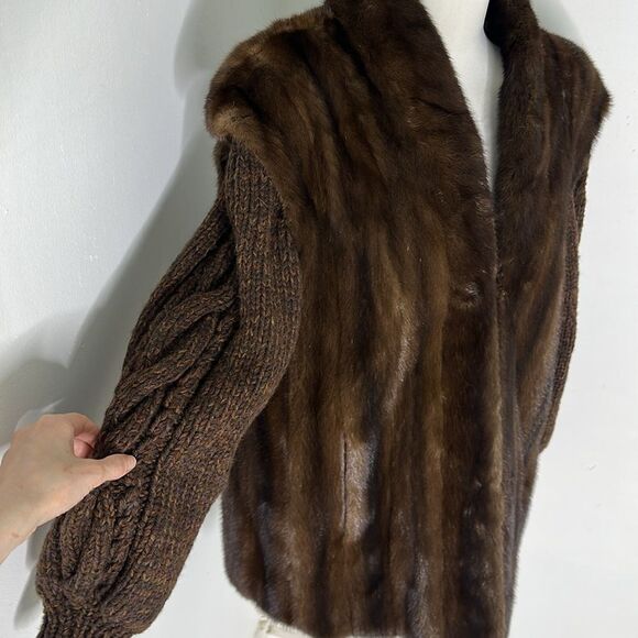 Vintage Michel Forrest NYC Mahogany Mink Fur Coat With Removable Knit Sleeves - Picture 3 of 7
